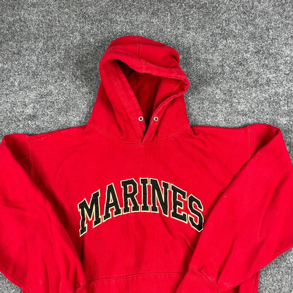 Jon Lauren Hoodie Mens Size L Red Marines Spellout Pullover Fleece Vintage